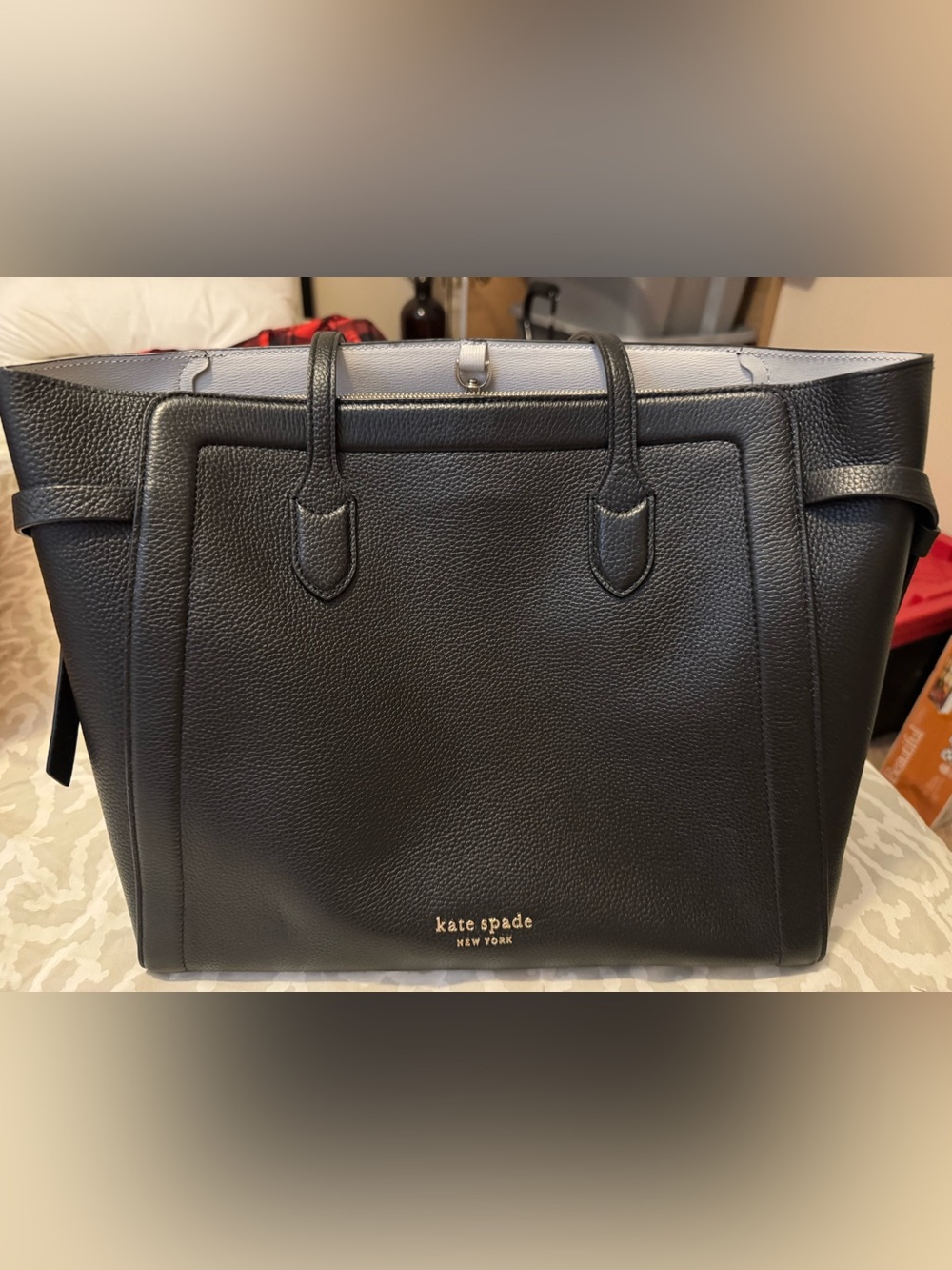 kate spade Black Pebbled Leather Work Tote
